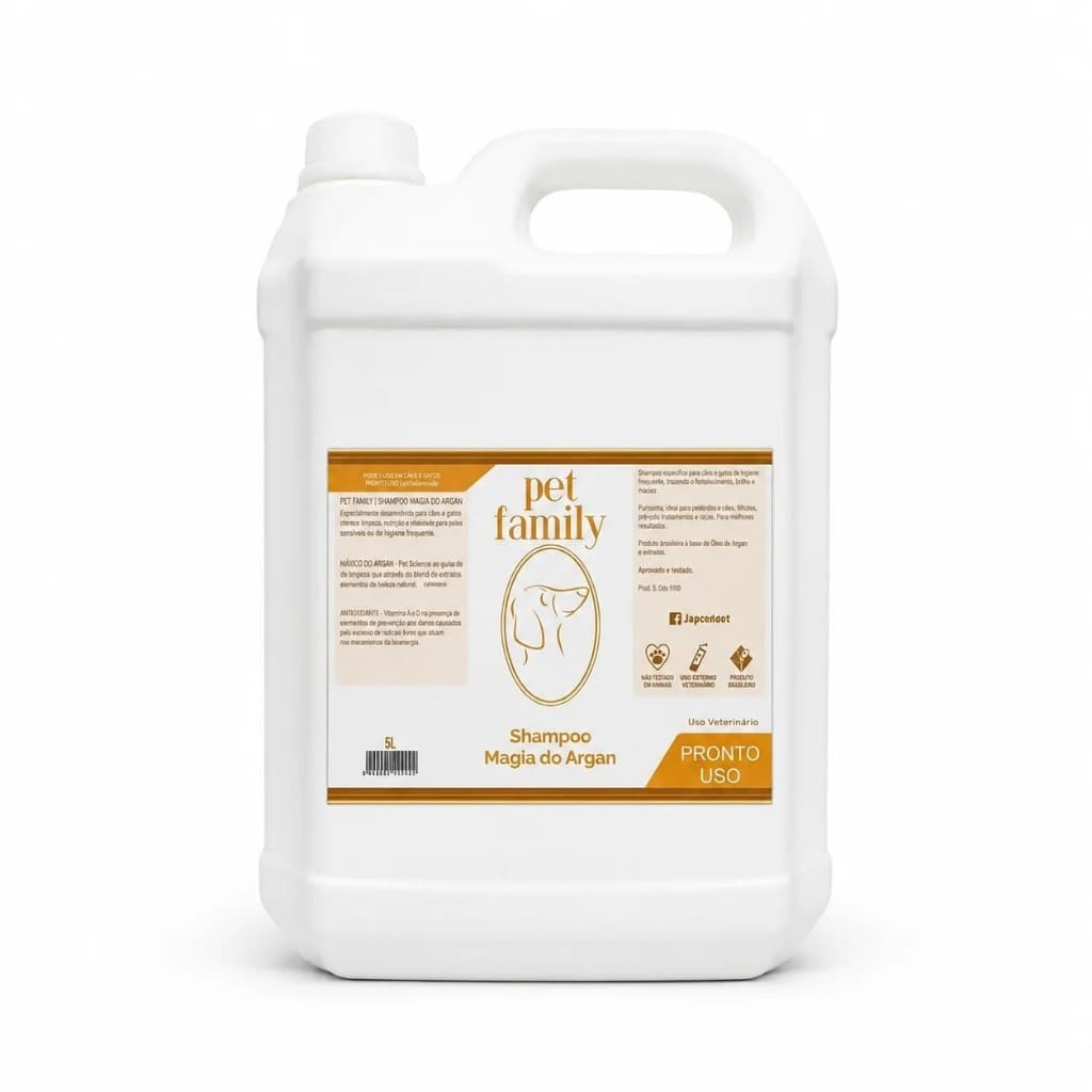 Shampoo Magia Do Argan Vegando 5L Pronto Uso Para Cães e Gatos Pet Family