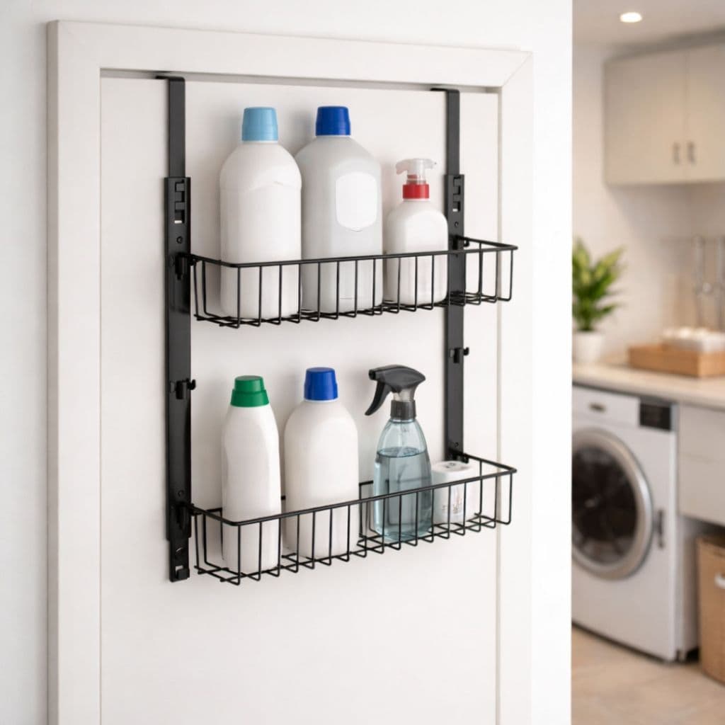 Organizador de Porta Duplo Aramado Prateleira Suspensa Multiuso Banheiro Lavanderia Produtos Limpeza
