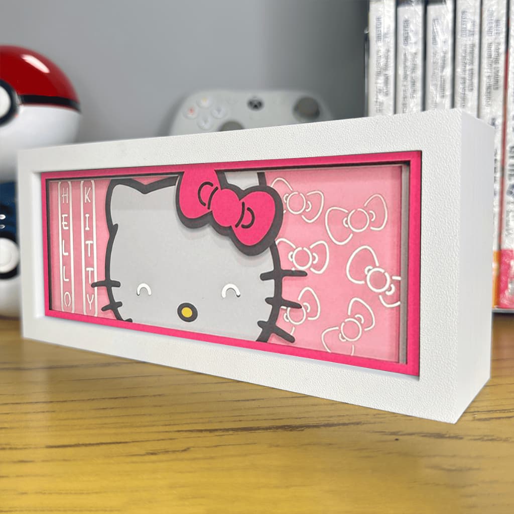 Luminária Lightbox Anime 3D LED Decoração de Mesa PC Gamer Gatinha Hello Kitty