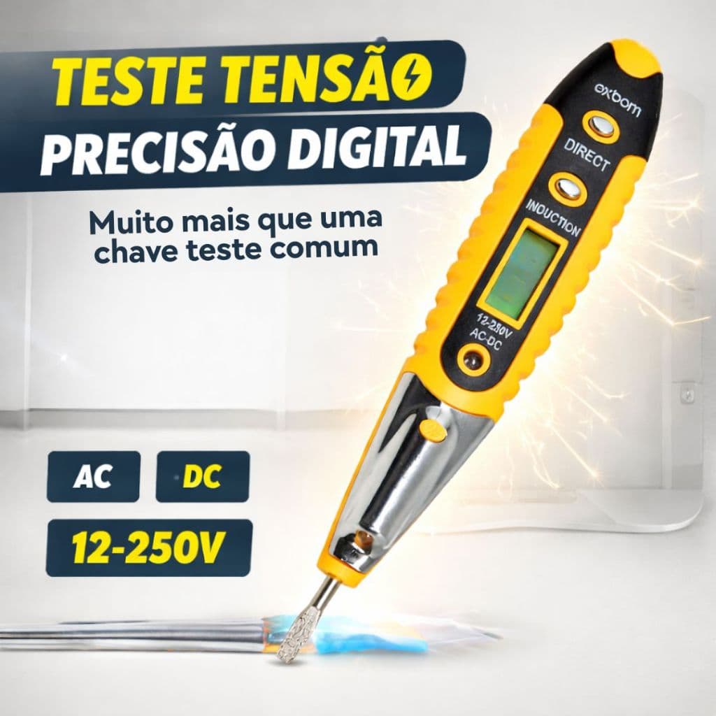 Caneta Detectora de Voltagem Digital Exbom 12–250V AC/DC com Display LCD e LED
