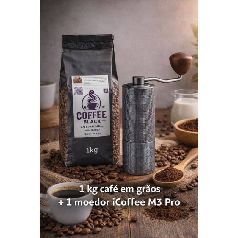 kit Café em grãos torrados 1 kg mais 1 moedor icoffee m3 pro.