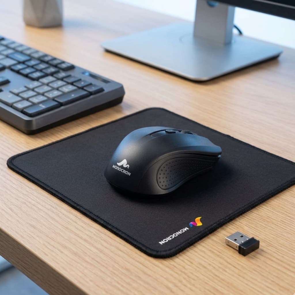Kit mouse sem fio e mousepad preto 4 botões conexão via USB 10 metros Premium novo qualidade bom