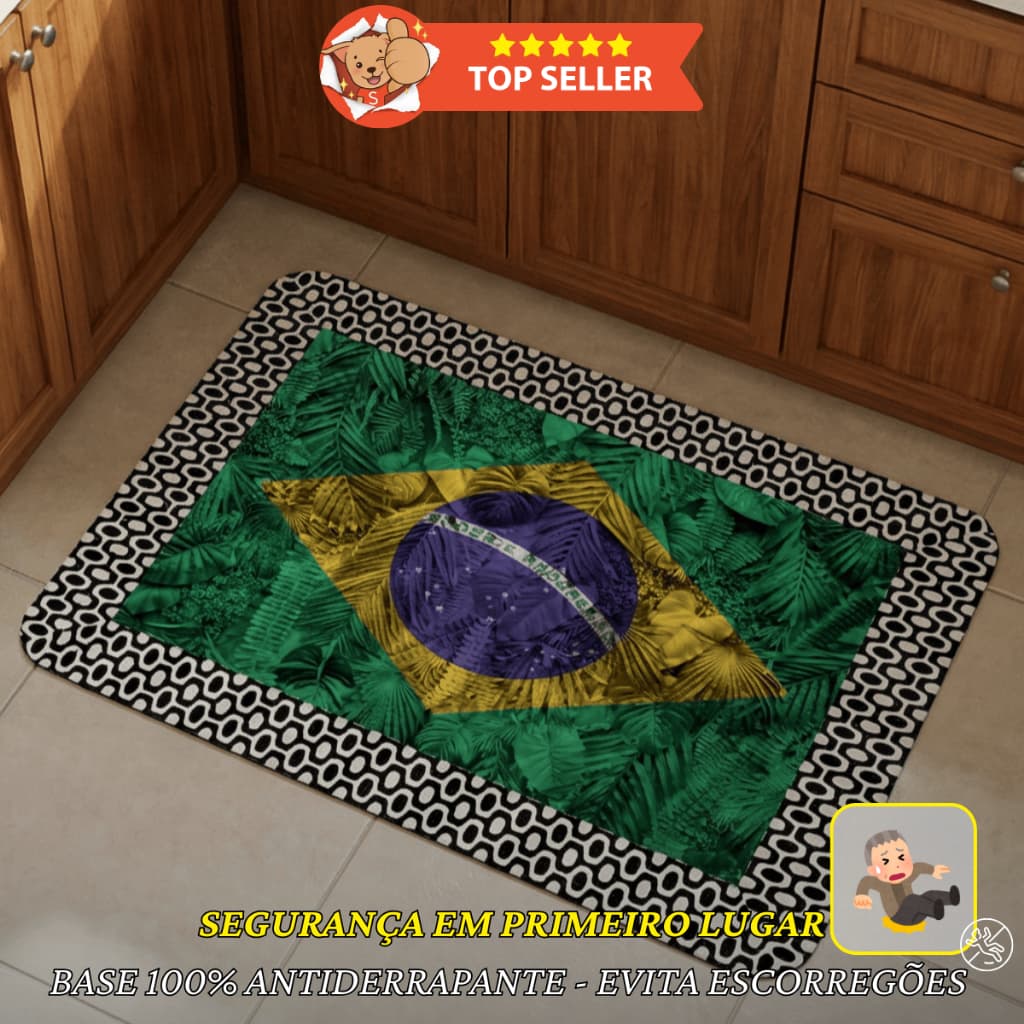 Tapete Antiderrapante 50x60 Tema Copa (LIMITADO) Brasil Decoração Cozinha Sala Torcida Futebol