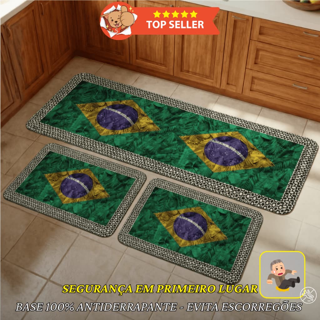 Kit Passadeira 1,20x45 + 2 Tapetes 50x60 Antiderrapantes Tema Copa Brasil Decoração Cozinha Sala