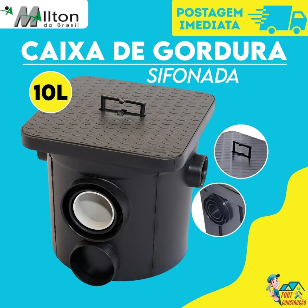 Caixa Coletora De Gordura Plástico Sifonada c/ Tampa 10 Litros Mallton