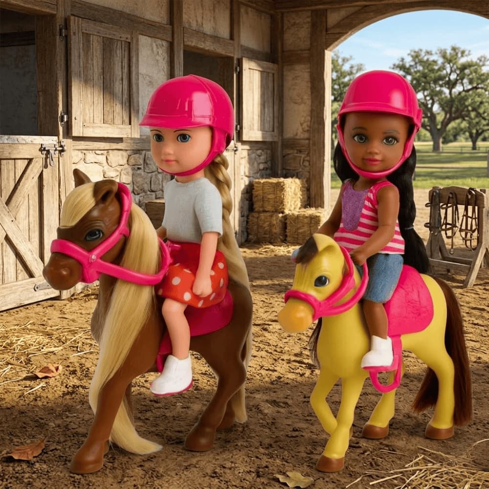Boneca com Cavalo Articulada Infantil Brinquedo Fazendinha Montaria Presente Menina
