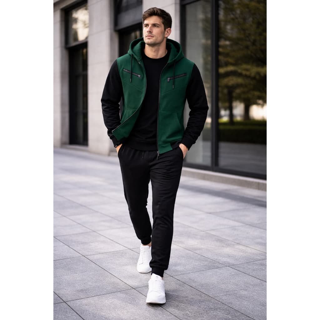 Conjunto De Moletom de Zíper Blusa De Frio Aberta  + Calça Moletom