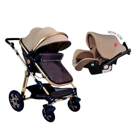 Kit 3 em 1 Carrinho Luxo com Bebê Conforto Selo Inmetro Com Moisés Travel System Passeio Reversível