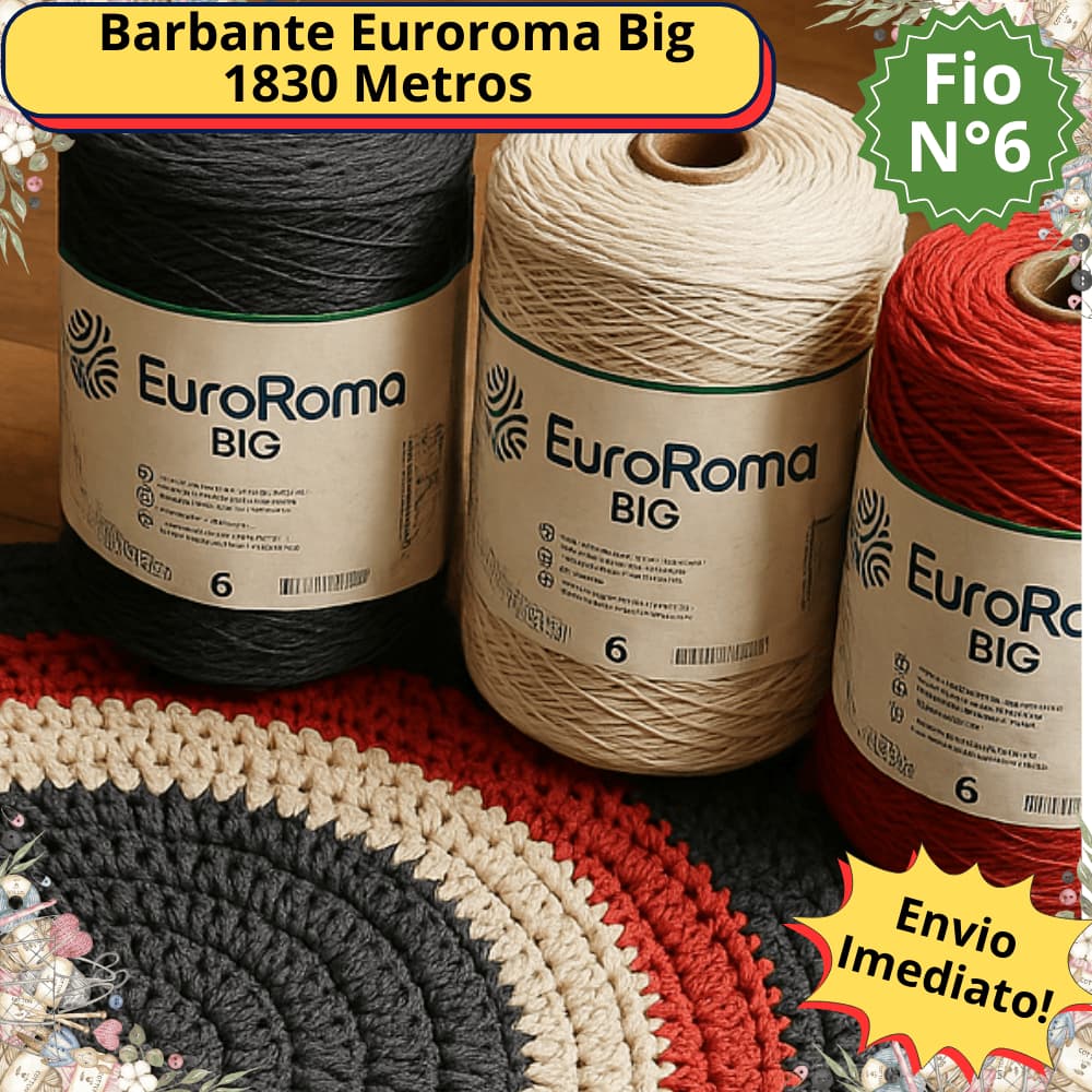 Barbante Euroroma Big Cone N°6 (1.8kg) 1830m Fio Colorido para Crochê Tricô Tear e Macramê