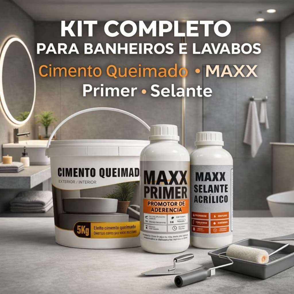 Kit Completo Cimento Queimado Paulete & Silva Para Banheiro Lavabo Parede Piso Decorativo