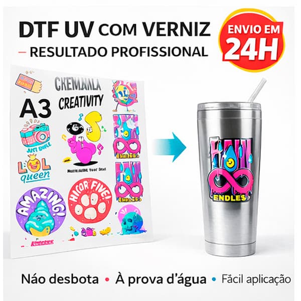 Impressão em Folha DTF UV Adesivos Tamanhos A3, A4 e Metro 28x100cm envio em 24H