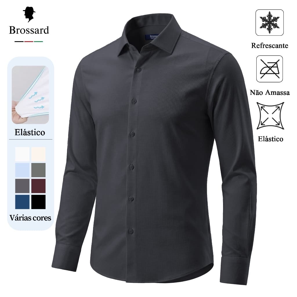 BROSSARD Camisa Social Masculina Slim fit Elastano , Blusa Estilosa Não Amassa Roupa Trabalho Brasil