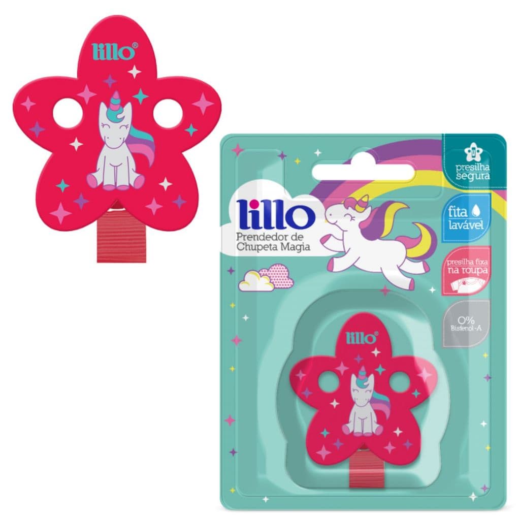 Prendedor De Chupeta Menina Lillo Rosa Magia Unicórnio Prendedor de Bico Bebê Menina Bebe