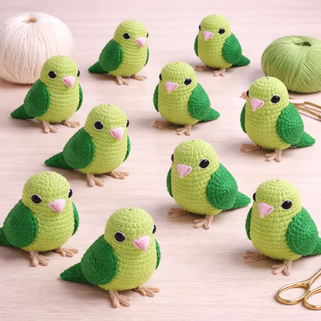 Chaveiro Periquito Kit com 4 unidades Amigurumi Crochê Lembrancinha Aniversário Festa Batizado Evento
