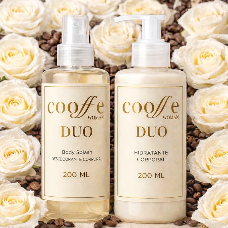 1 Kit feminino Body Splash Coffe Duo com gliter 200Ml + 1 Hidratante Corporal Coffee 200ML
