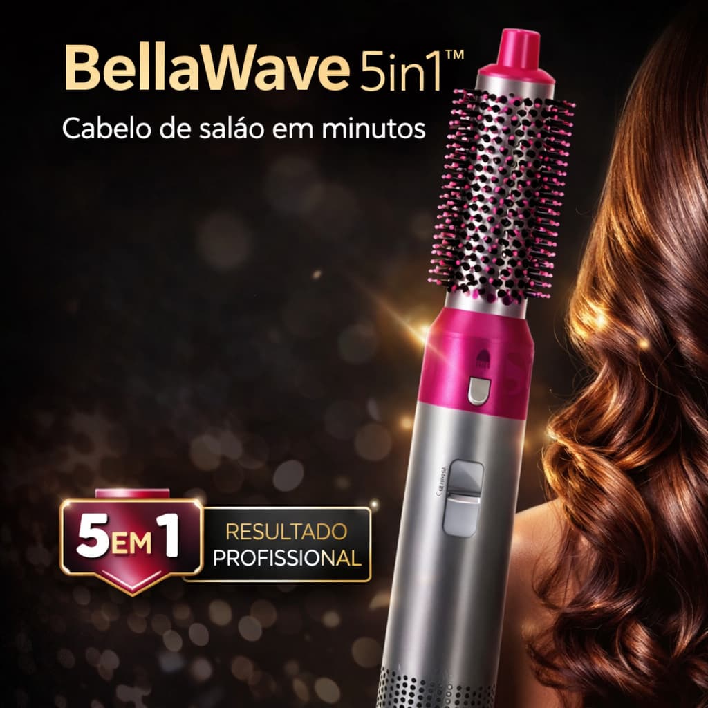 Escova Secadora 5 em 1 Profissional BellaWave 5in1™ Alisa Modela Seca Cabelo Fácil Rápido