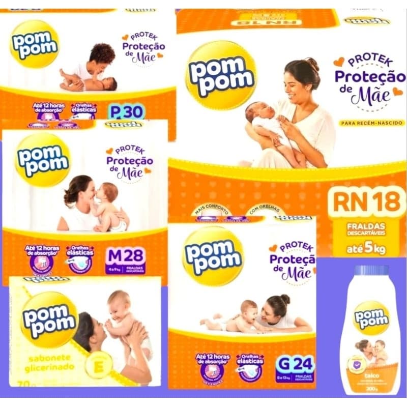 Kit Chá De Bebê Fraldas Pom Pom infantil+Sabonete+Talco