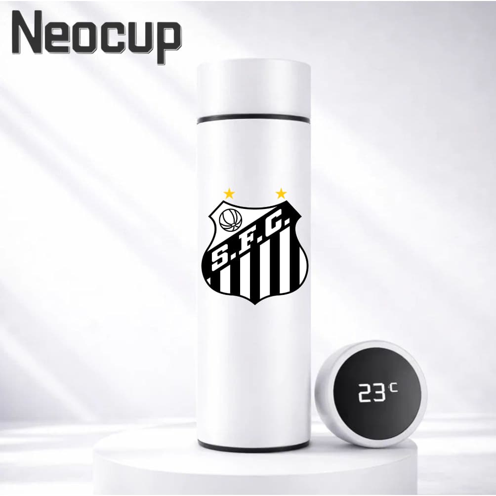 Garrafa Térmica Aço Inoxidável Time de Futebol Santos FC com termômetro digital 500ml