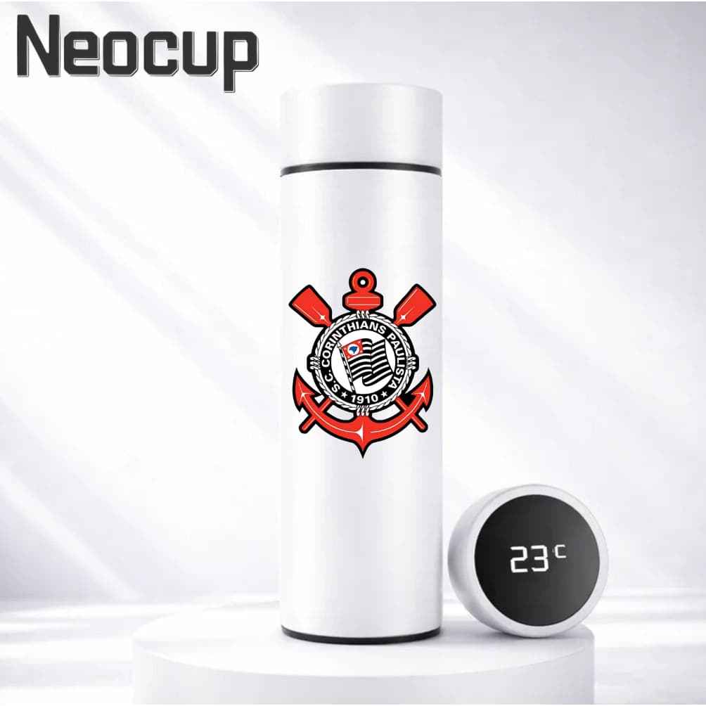 Garrafa Térmica Aço Inoxidável Time de Futebol Corinthians com termômetro digital 500ml