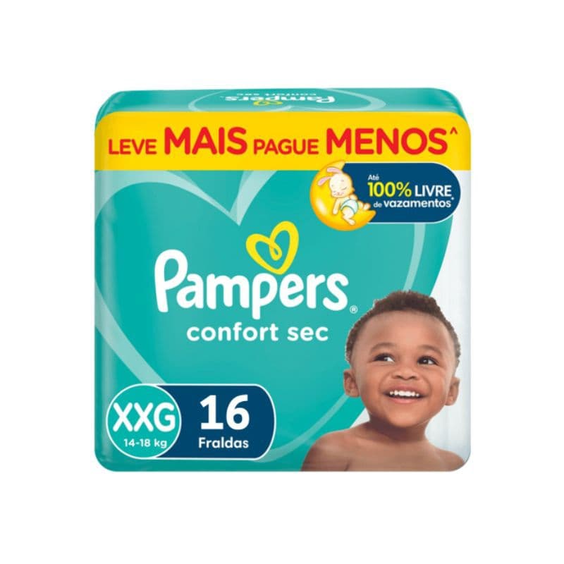 Fralda Infantil Pampers Confort Sec com 16 Unidades  XXG - + 14 kg Cuidado com a Pele Hipoalergênica Proteção 12h