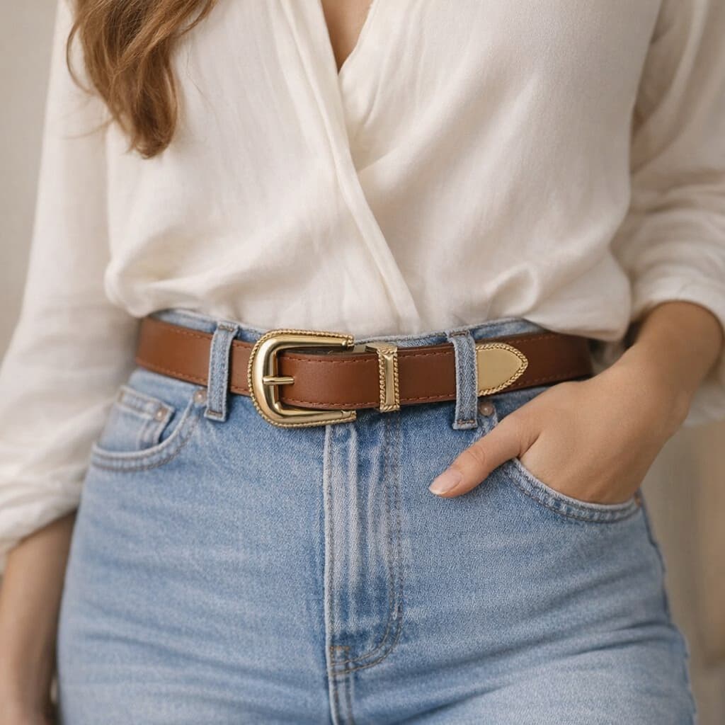 Cintos Feminino da Moda Ajustavel Com Fivela Dourada Estilosa Casual Para Jeans Vestido Saia Shorts