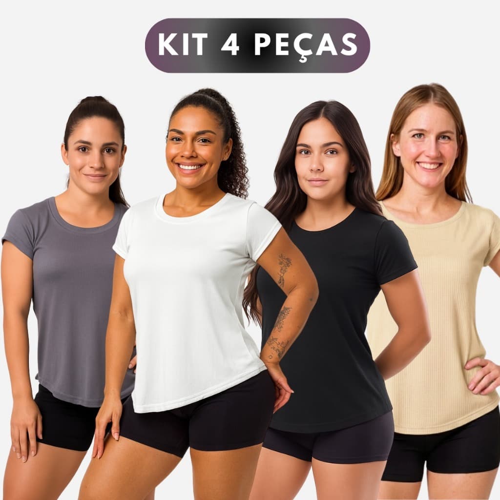KIT 4 Camiseta Academia Feminina Dry Fit Treino Blusa Caminhada Treino Musculação