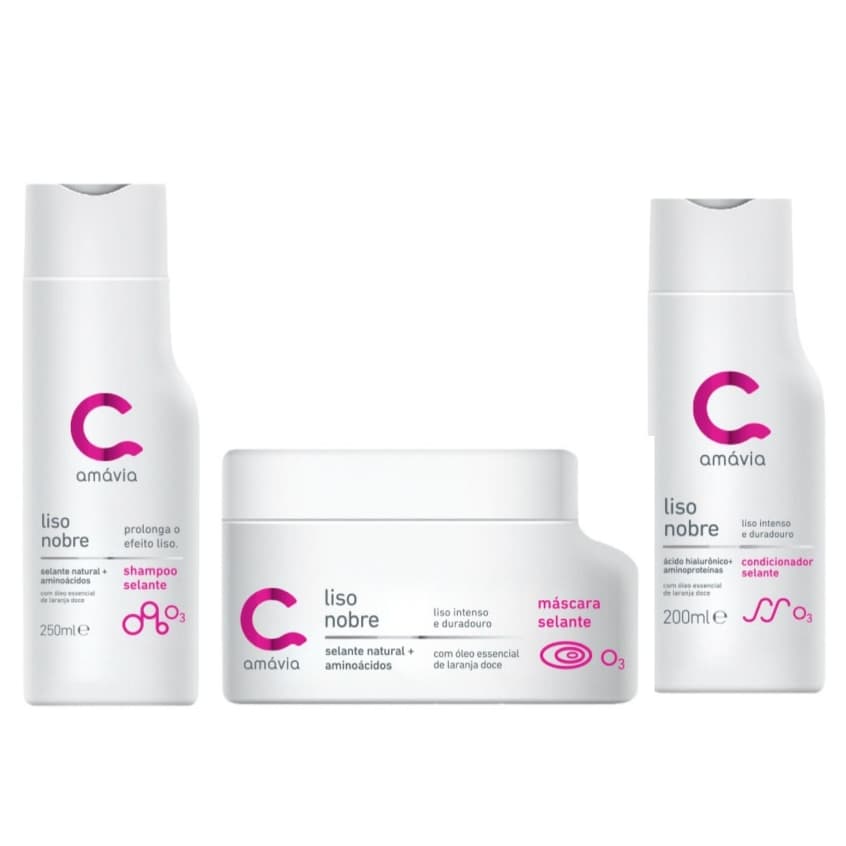 Amávia Kit Liso Nobre Shampoo, máscara e condicionador efeito selante e hidratante