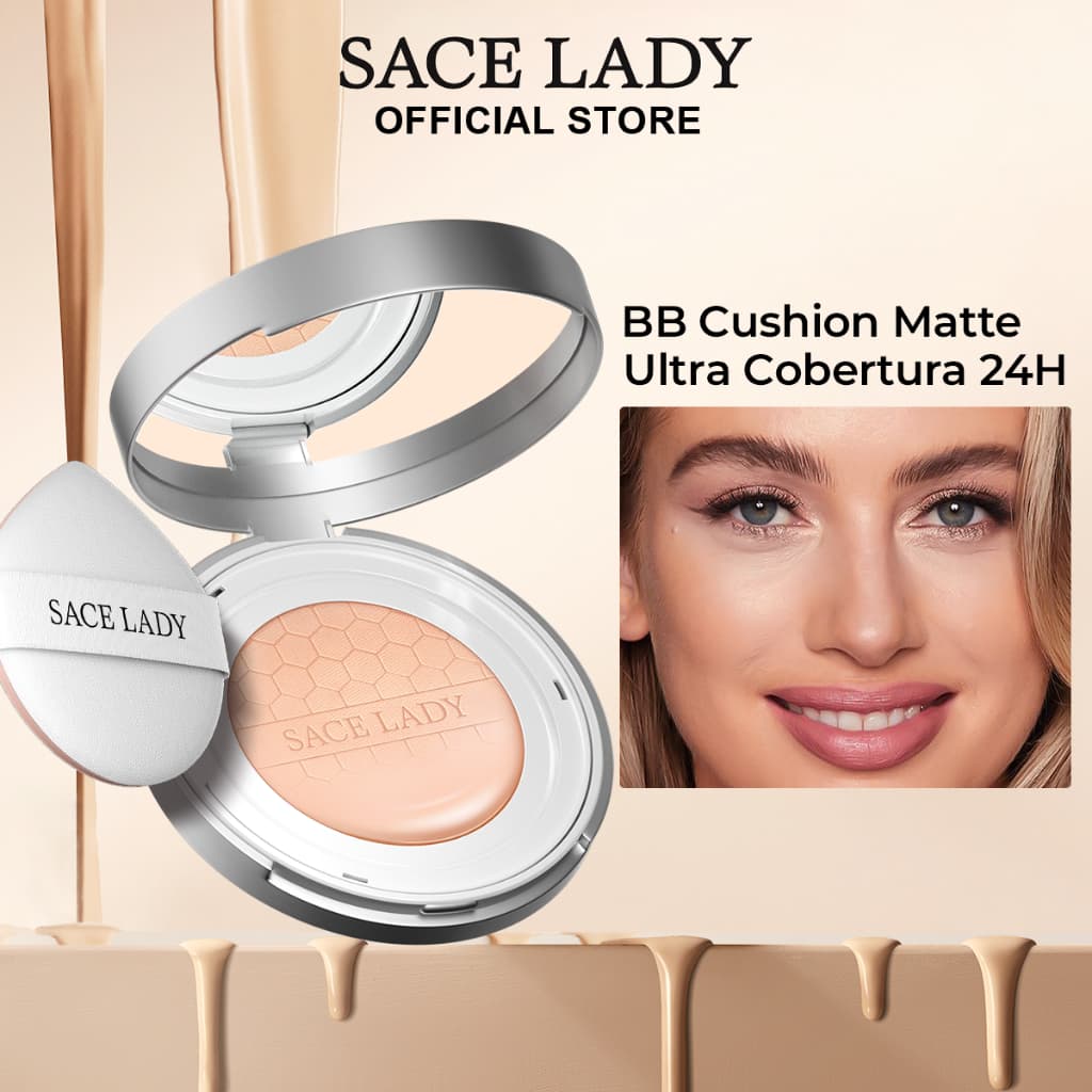 Base Líquida Cushion Corretivo Foundation SACE LADY FPS30 Creme Alta Cobertura Aplicação Fácil