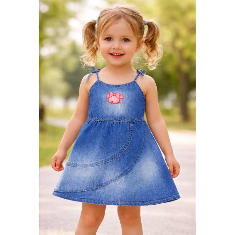 vestido infantil jeans, vestido Minnie, roupa infantil feminina, vestido bebê menina, vestido jeans leve