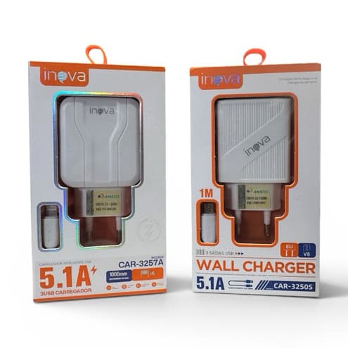 Carregador Celular Rápido Inova Prime 5.1a 3 USB Para V8 Type-C iPhone Lightning 20un 50un
