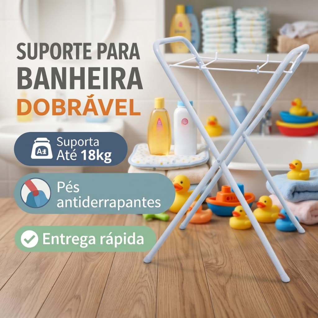Suporte Dobrável para Banheira de Bebê Estrutura Reforçada com Pés Antiderrapantes
