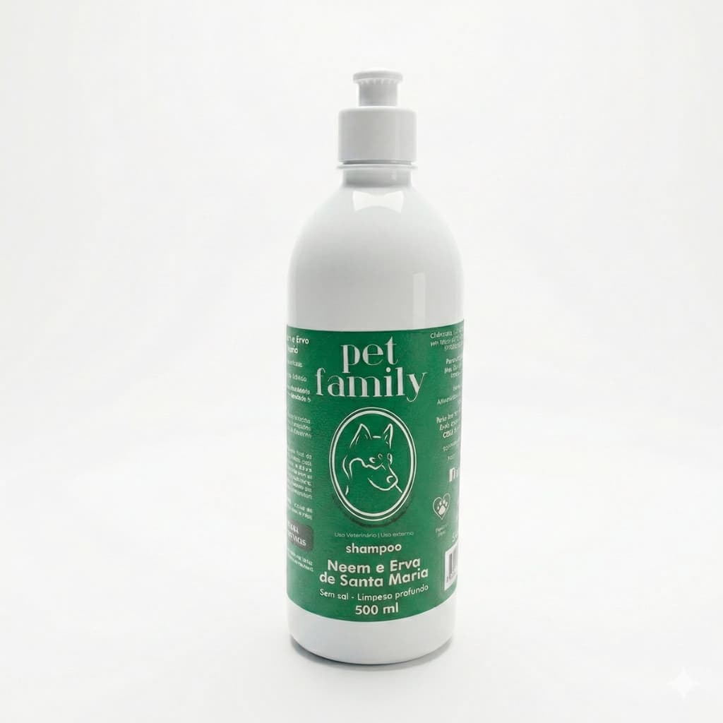 Shampoo Vegano Antipulgas Neem e Erva de Santa Maria Para Cães e Gatos Pet Family 500ml