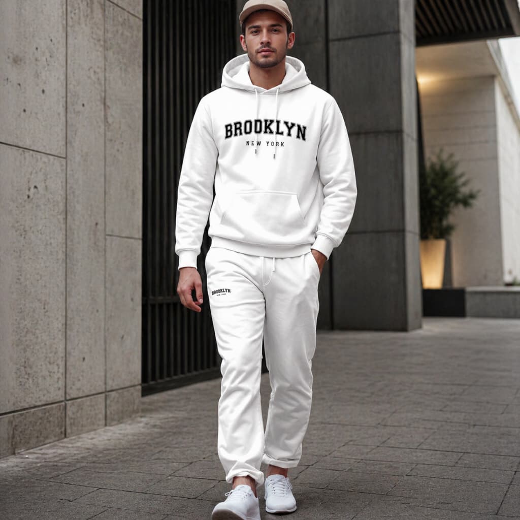 Conjunto Blusa De Frio Masculino Moletom + Calça Moletom Brooklyn New York Canguru Algodão Unissex Promoção