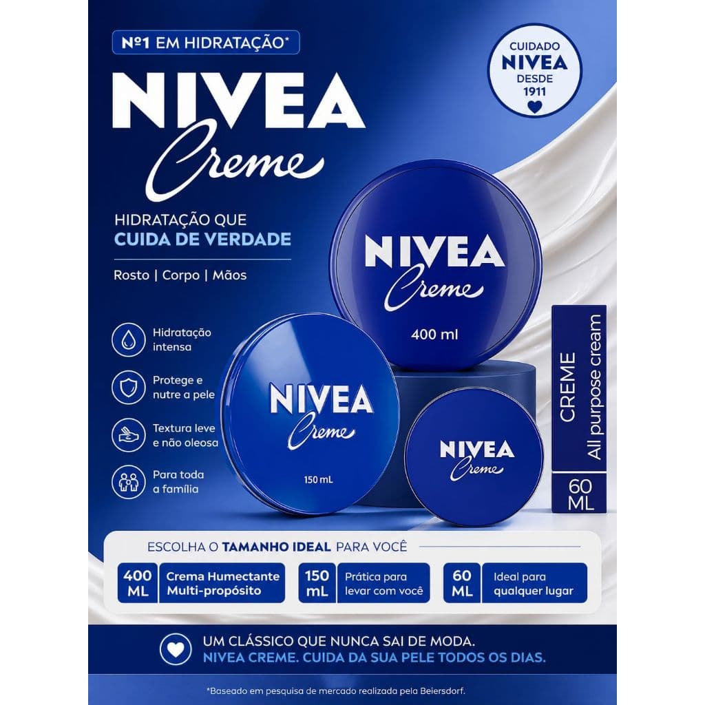 Creme Nivea Hidratante Tamanhos 400/60/150 ML Lata Azul Original