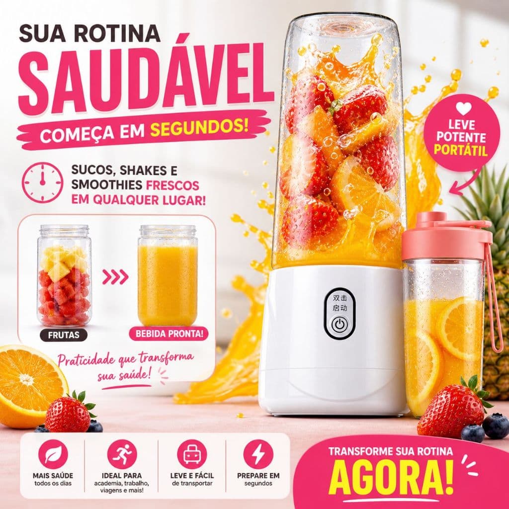 Mini Liquidificador Portátil USB 400ml + Copo Extra | Recarregável, Compacto e Potente