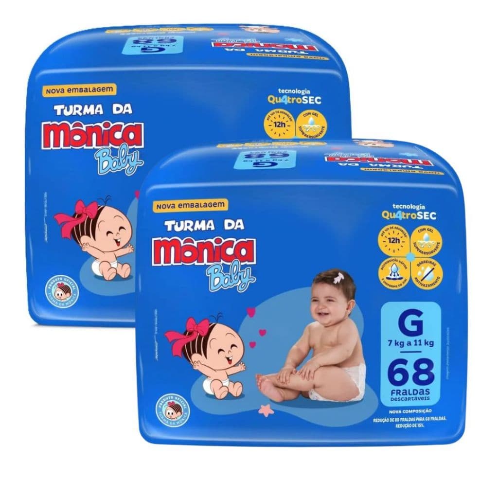 Fraldas Descartáveis Turma da Mônica Baby - Tamanho G 68 unidades