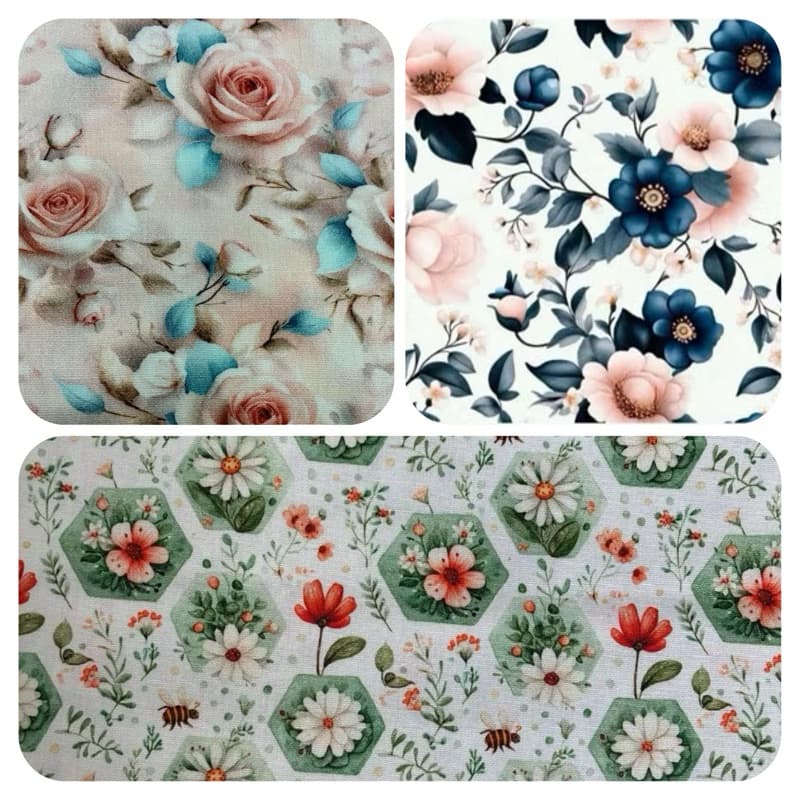 Tricoline Digital estampas florais e fundo claro - 100% algodão - 50cm x 1,50mt para costura, patchwork, etc