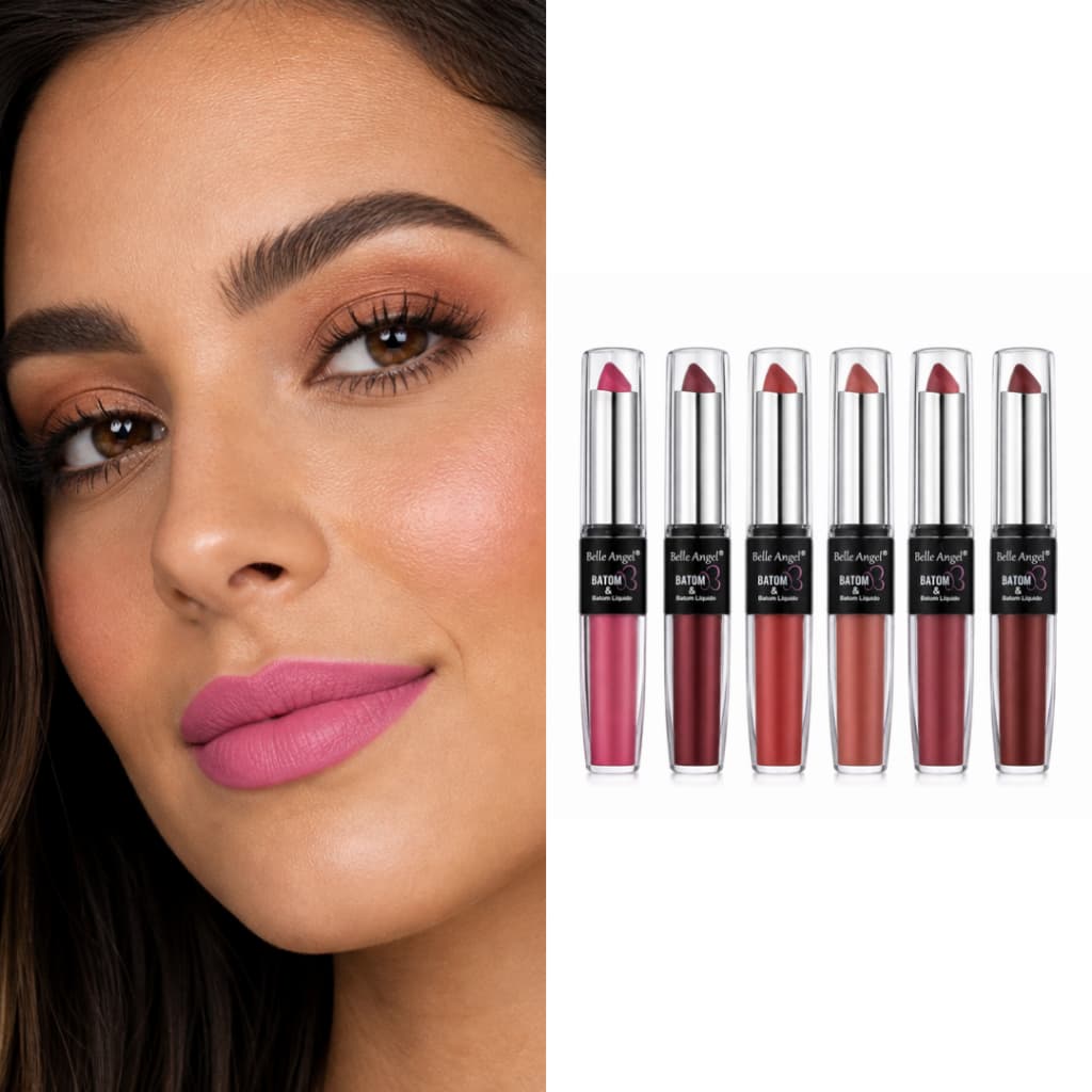 Batom e Batom Líquido Matte 2em1 Longa Duração Belle Angel B073 Várias Cores