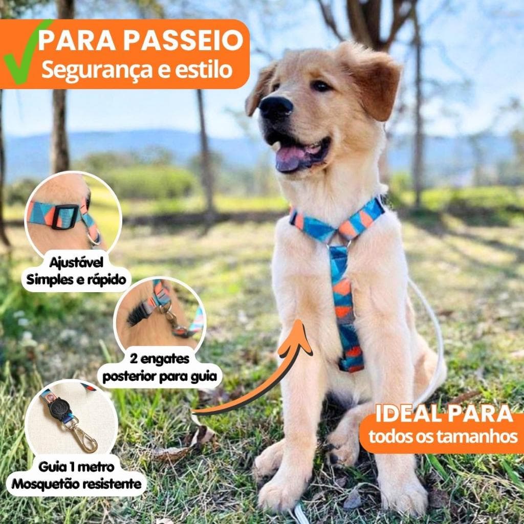 Coleira Peitoral H antipuxão Para Cachorro Médio e Grande com Guia resistente, Passeio tranquilo, Guia adestramento