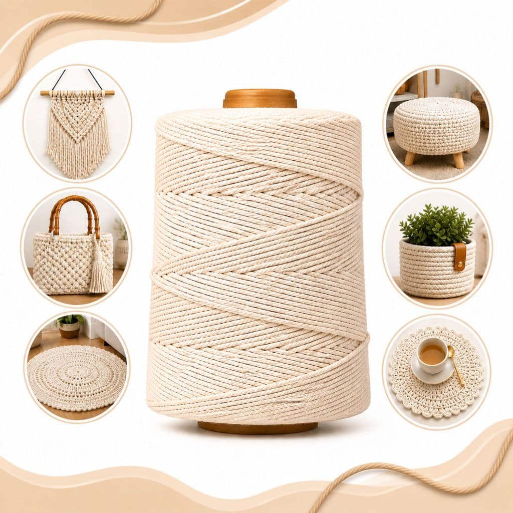 Barbante 6 Fios 610m Algodão Cru Natural Para Crochê Artesanato Fio Resistente Profissional