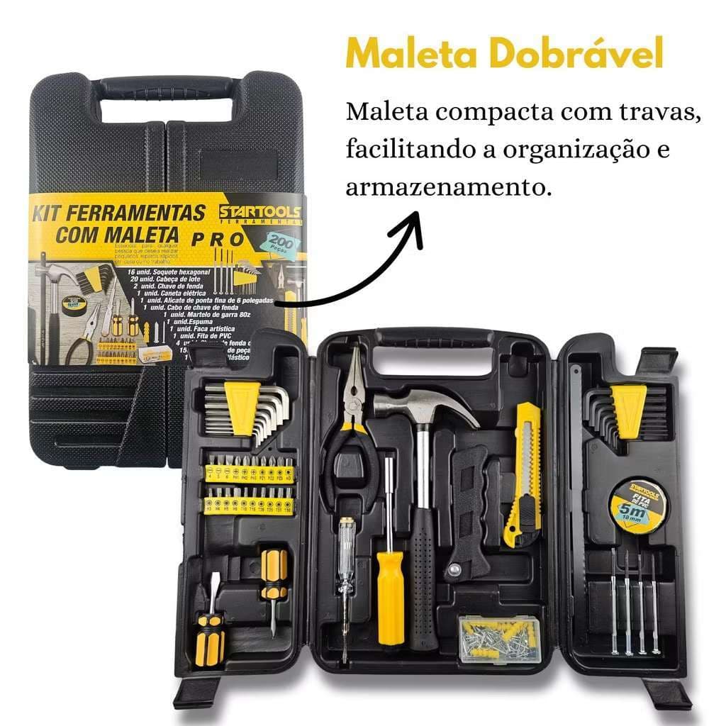 Kit Ferramentas Completo 21 / 200 Peças Maleta Resistente Doméstico Profissional