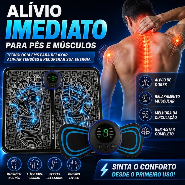 Kit Massageador Elétrico EMS Para Pés e Corpo Tapete Massageador Portátil Alívio Muscular USB