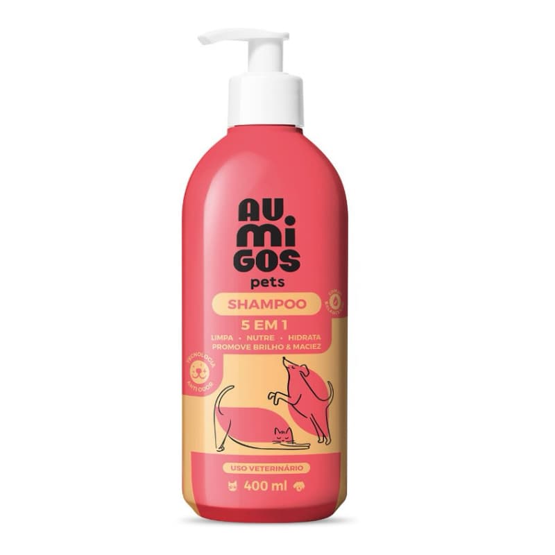 Shampoo Au.Migos Pets 400ml para Cães e Gatos Filhotes: Limpeza Suave e Fragrância Duradoura