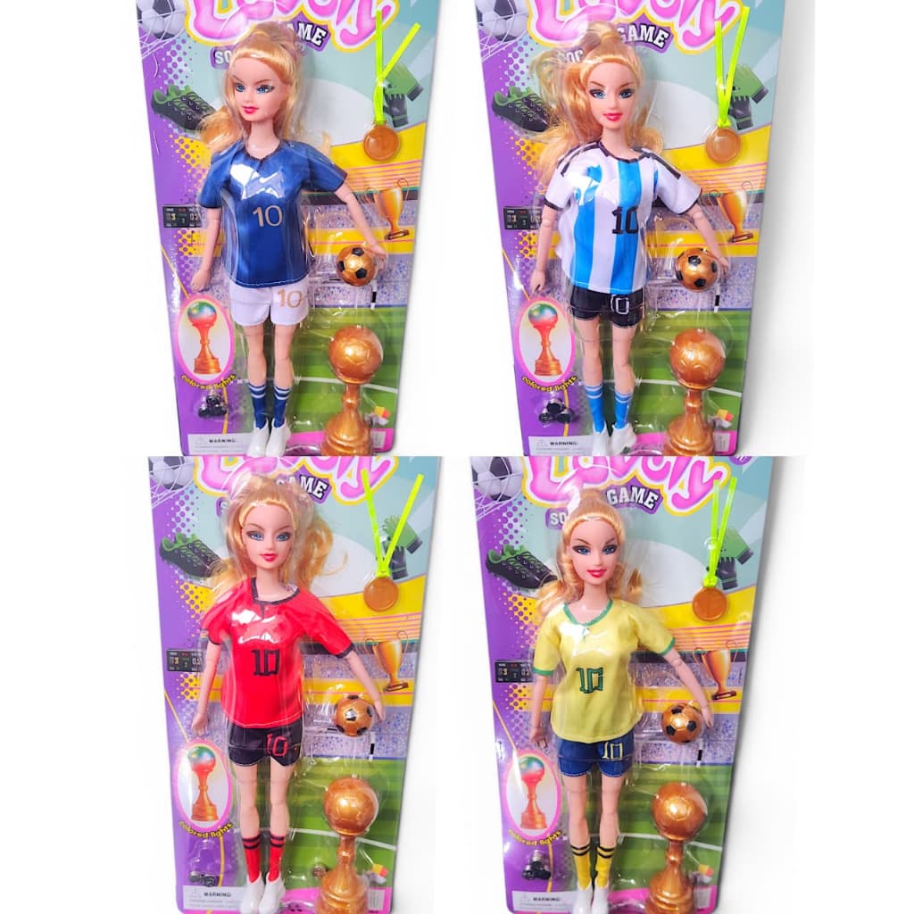 Kit 2 Bonecas Futebol Articuladas C/ Bola e Troféu Brinquedo