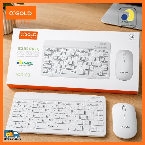 Kit Teclado Com Mouse Sem Fio Bluetooth Silencioso Adequado Para Celular, PC, Notebook, Tablet, iPad A'gold
