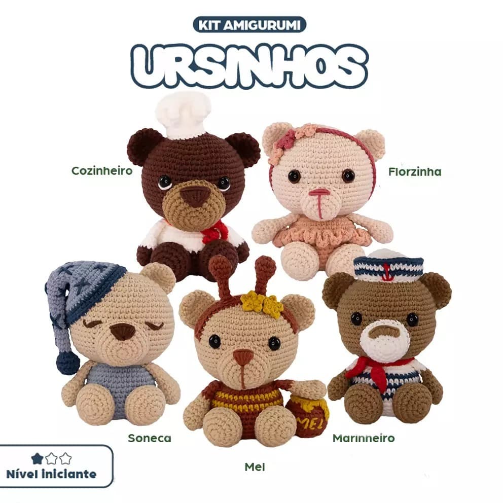 Kit Amigurumi Ursinhos em croche Circulo