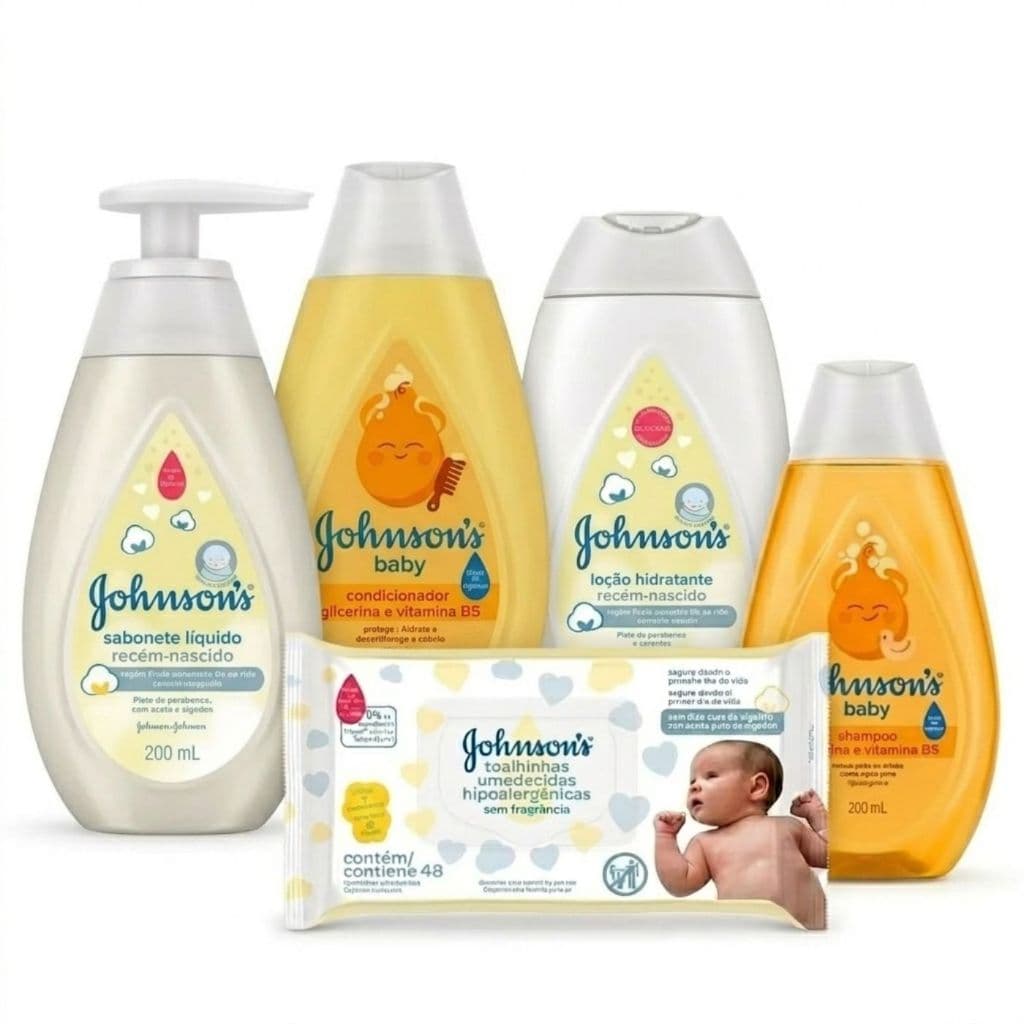 Kit Johnson’s Baby Recém Nascido Cuidados Diários do Bebê com  Lenços Umedecidos 48un.