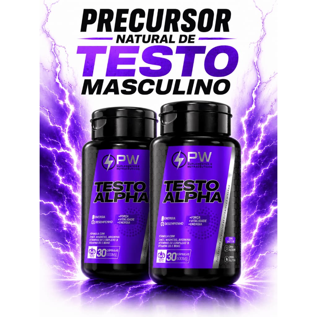 Testo Alpha Vasodilatador Suplemento Masculino Massa Muscular Pré Treino Workout 30 Cápsulas