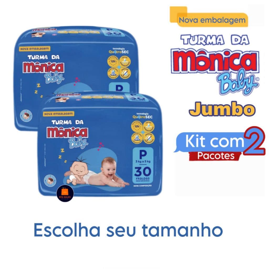 Kit Fraldas Turma Da Monica Baby Jumbo Com 2 Pacotes