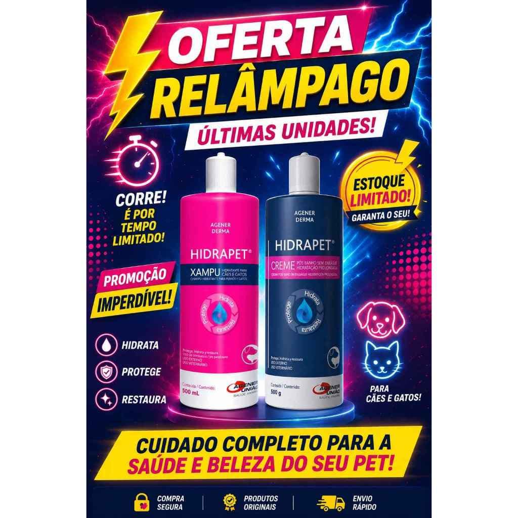 Kit Shampoo Hidrapet 500ml + Hidratante Creme 500ml Cães Gato pelos